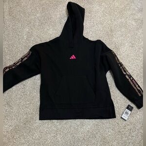 Kids Adidas Black Hoodie with Pink and leopard accents